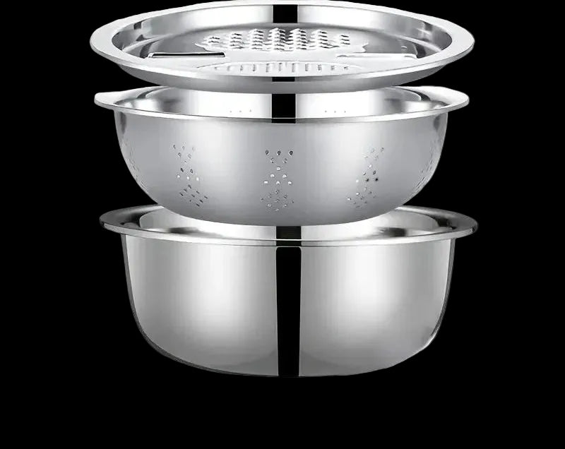 3‑in‑1 Stainless Steel Kitchen Set – Grater, Strainer & Mixing Bowl