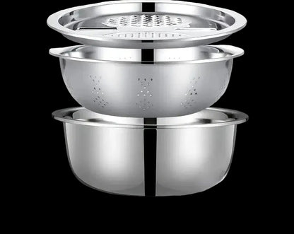 3‑in‑1 Stainless Steel Kitchen Set – Grater, Strainer & Mixing Bowl